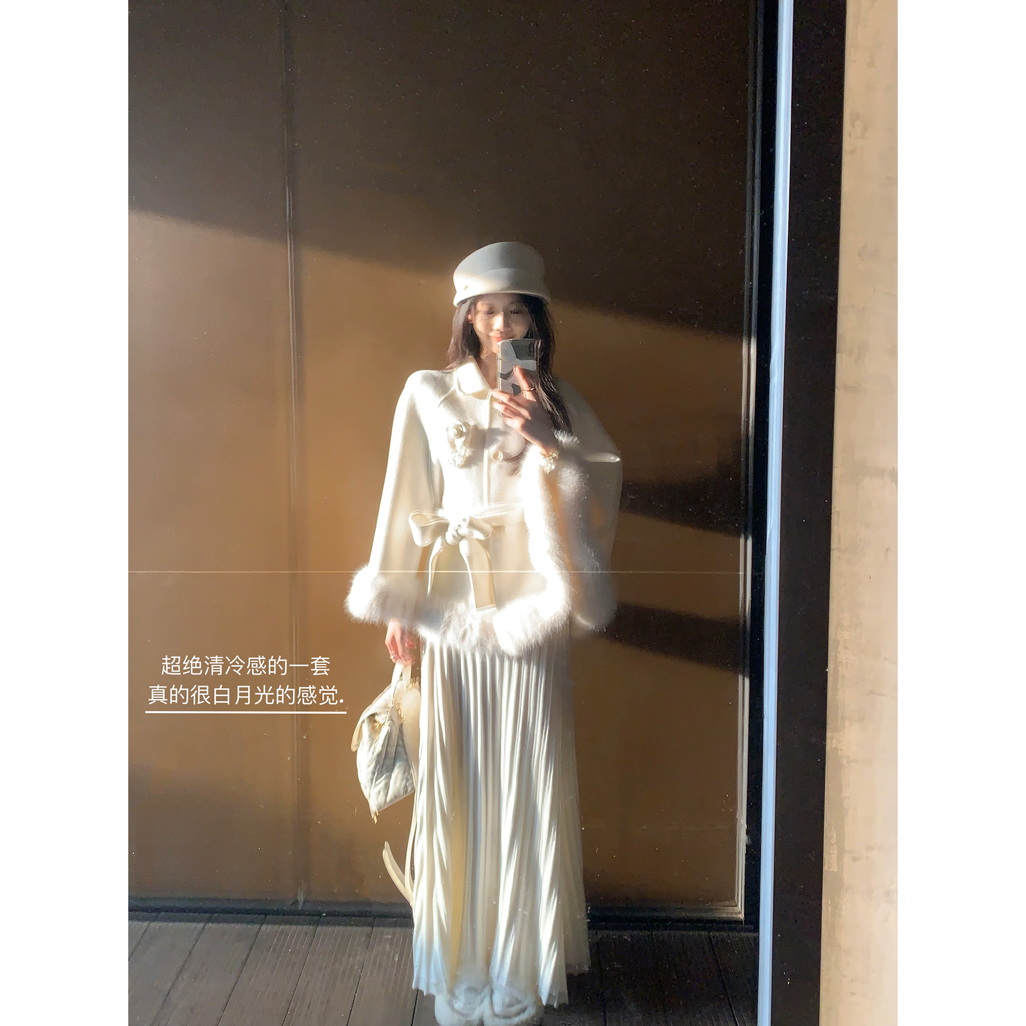 一颗甜桃yikett《昭雪清冷》纯色设计感针织百褶半身裙女中长款