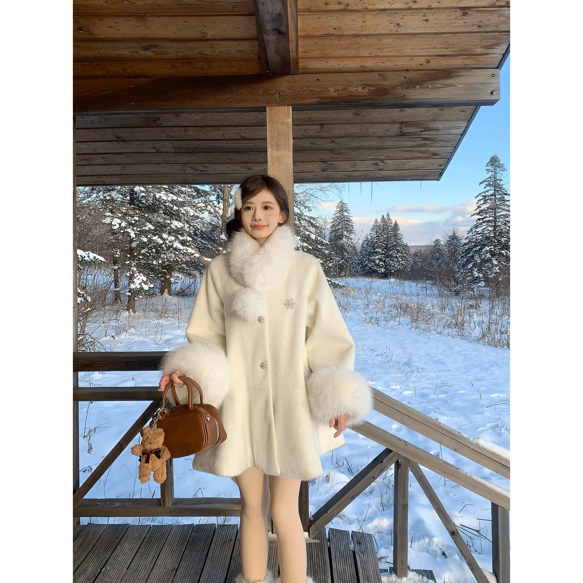 一颗甜桃yikett《冬日回忆录》毛领夹棉呢大衣外套女秋冬