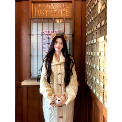 一颗甜桃yikett《榛果泡芙》长袖针织长款毛衣外套女秋季开衫上衣