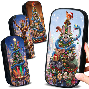 多层大容量铅笔袋疯狂动物城朱迪尼克盖瑞蛇牛局长周边圣诞树搞怪文具盒个性圣诞节礼物卡通印花兔子狐狸笔盒