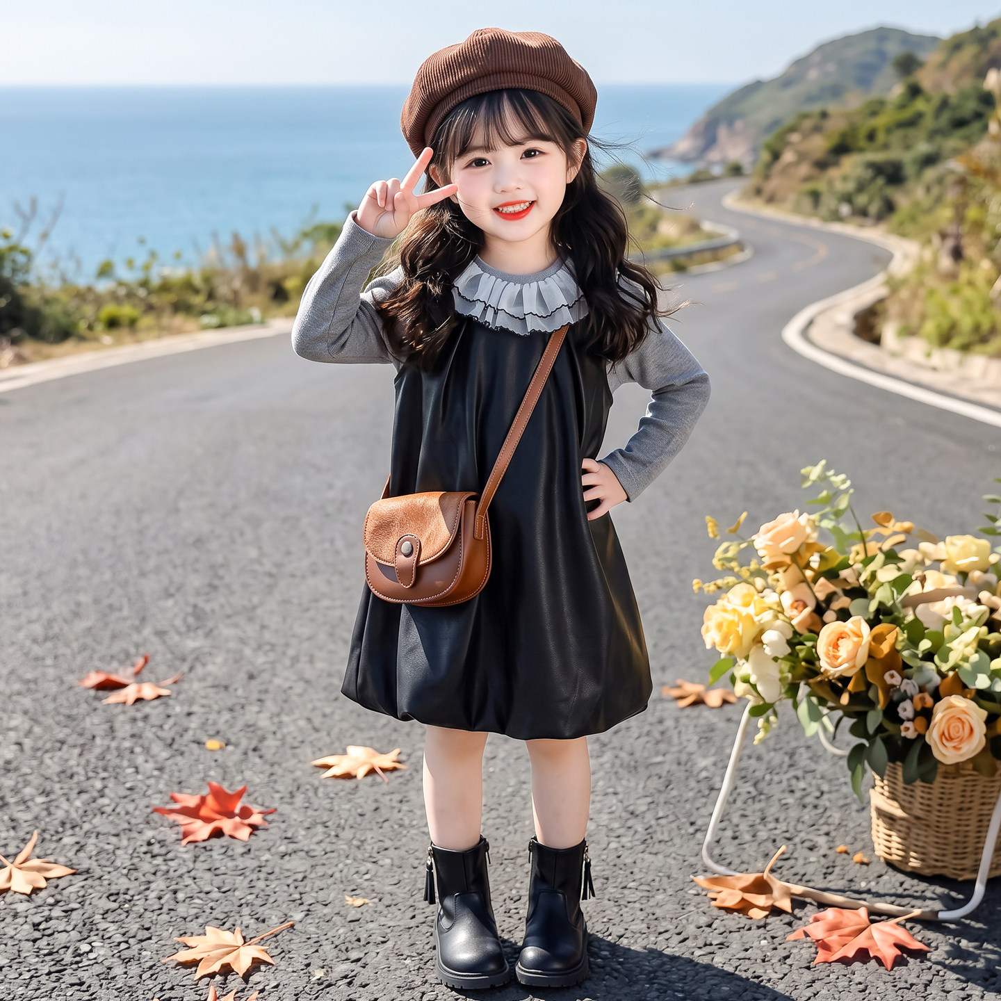 女童连衣裙春秋季2026新款儿童秋装皮裙两件套秋装女宝宝公主裙子