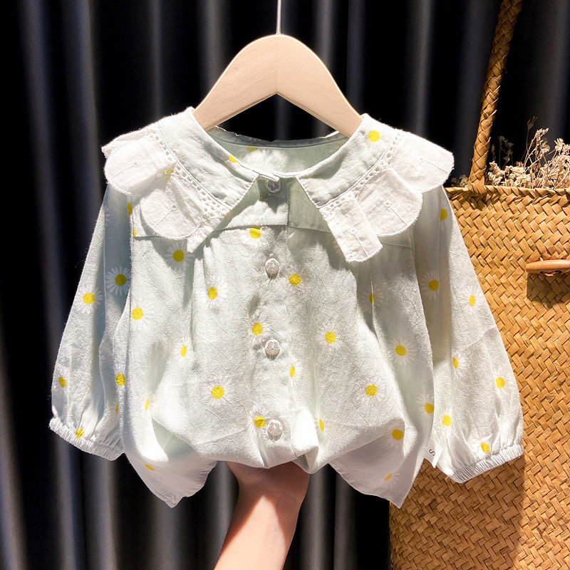 女童衬衫小童花边娃娃衫2岁女宝宝秋天衣服1婴幼儿小女孩打底衬衣