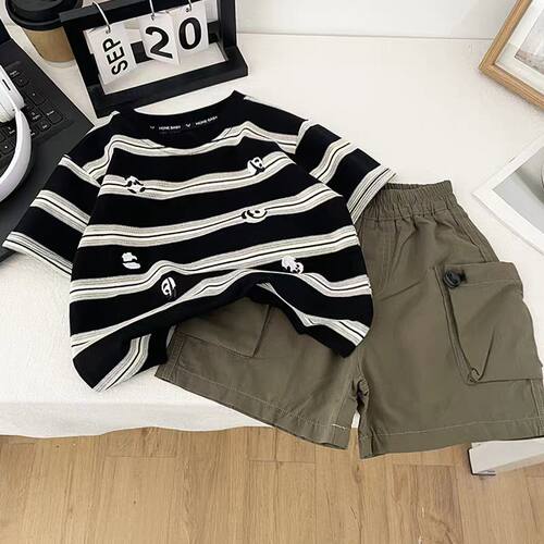 男童夏装套装条纹短袖夏季衣服