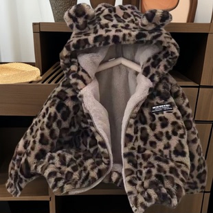 男童加绒外套加厚秋冬装2026新款潮宝宝豹纹毛绒棉衣儿童冬季棉服