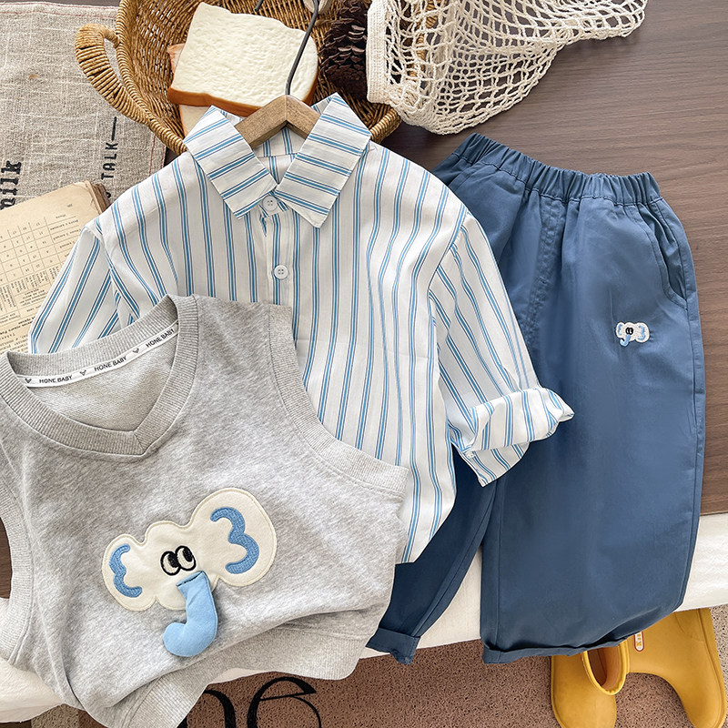 男童套装春秋款三件套儿童衣服裤子卡通宝宝马甲衬衫休闲裤春装新,童装/婴儿装/亲子装,套装,淘宝优惠券,粉丝福利购,淘宝优惠卷