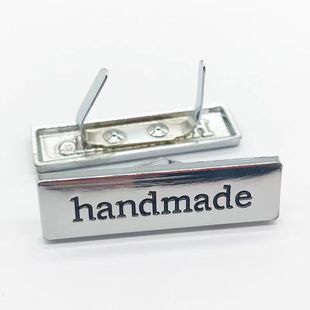 现货hand made手工制作金属商标 金色银色平板插脚金属标礼品包装