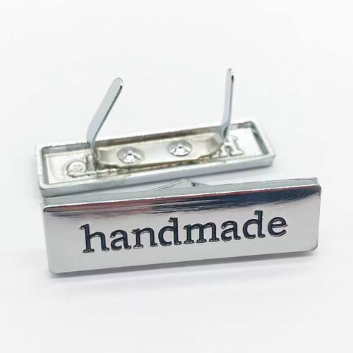 现货hand made手工制作金属商标 金色银色平板插脚金属标礼品包装