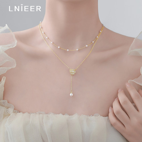 LNIEER双层叠戴山茶花项链女配饰