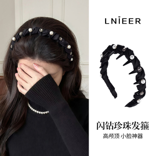 法式 闪钻珍珠波浪发箍女高颅顶头箍发饰带齿防滑外戴发卡压发头饰