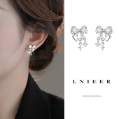 999纯银蝴蝶结钻石耳钉女高级感个性 冷淡风耳环2025爆款 百搭耳饰