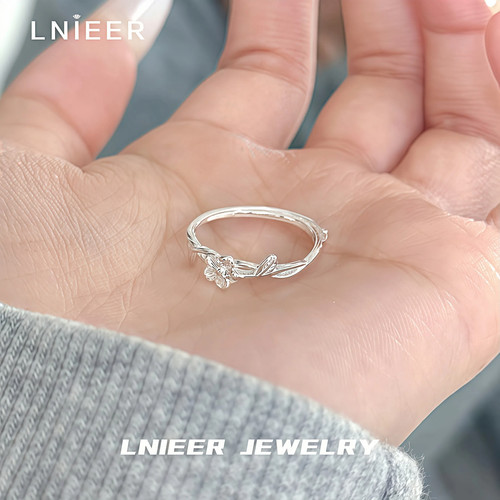 999纯银花朵戒指女开口可调节