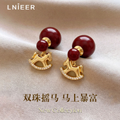 925纯银针红色珍珠小马耳钉女本命年耳环2026高级感过年秋冬耳饰