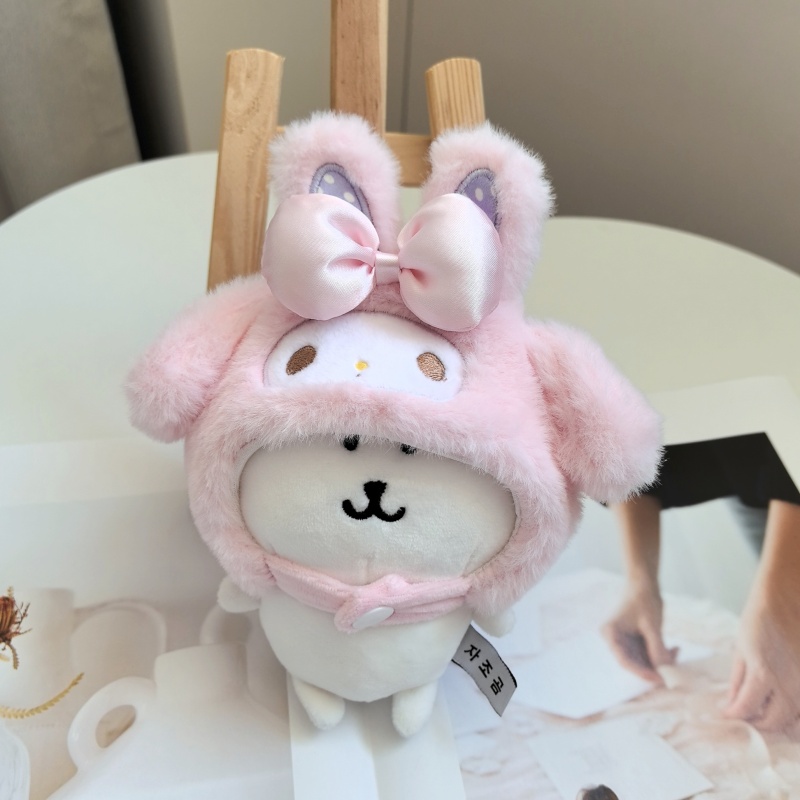 可爱小姑娘粉色熊棉花娃娃均可戴可爱卡头套适合15厘米左右的娃娃