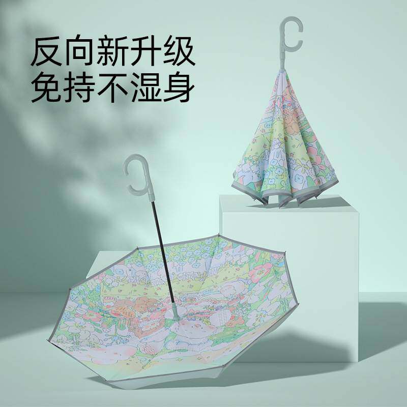 双层配色自动车载反向伞雨伞女晴雨两用长柄大号抗风暴雨数码印花属于什么档次？