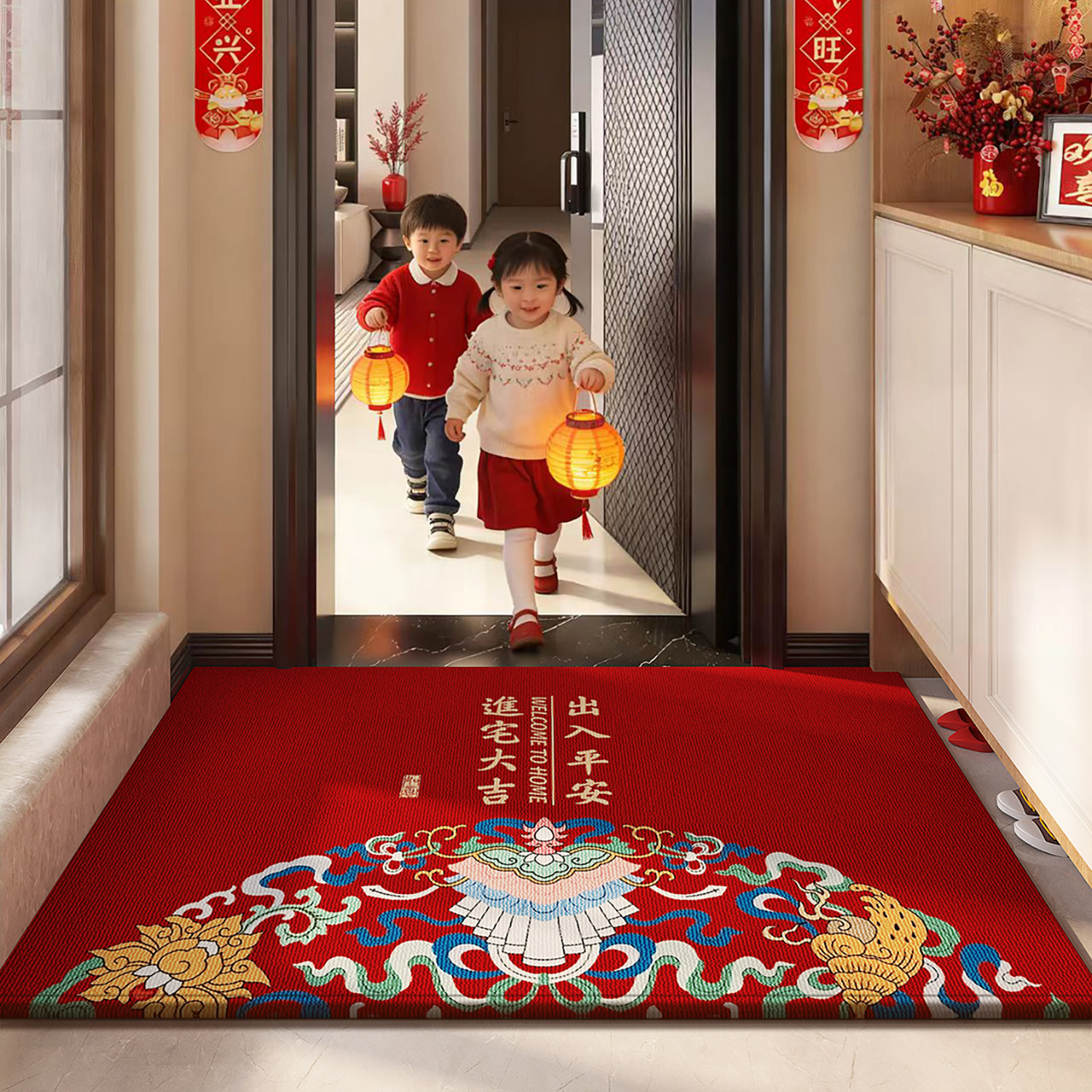 2026新款高级入户门地垫马年红色门垫门口脚垫喜庆地毯免洗可裁剪,居家布艺,入户地垫,淘宝优惠券,粉丝福利购,淘宝优惠卷