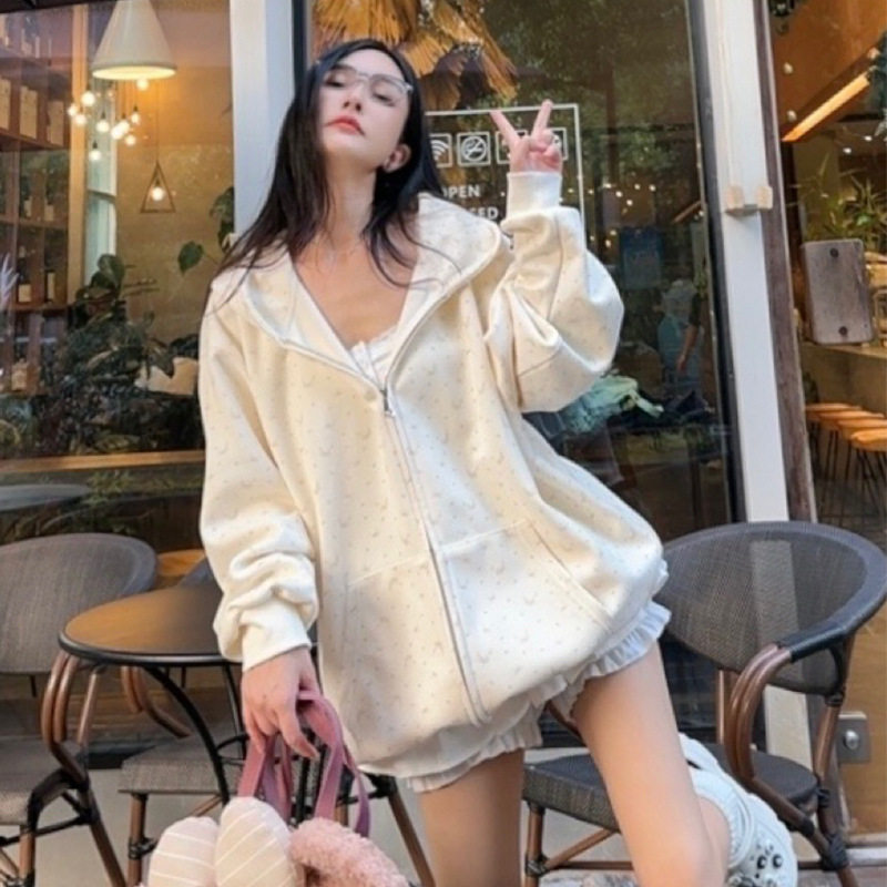 碎花印花连帽女春秋上衣o