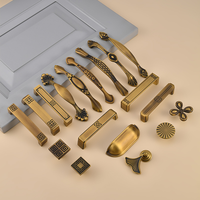 壕铜厂家黄铜美式衣柜单孔小把手厨房柜门橱柜抽屉欧式黄古铜拉手