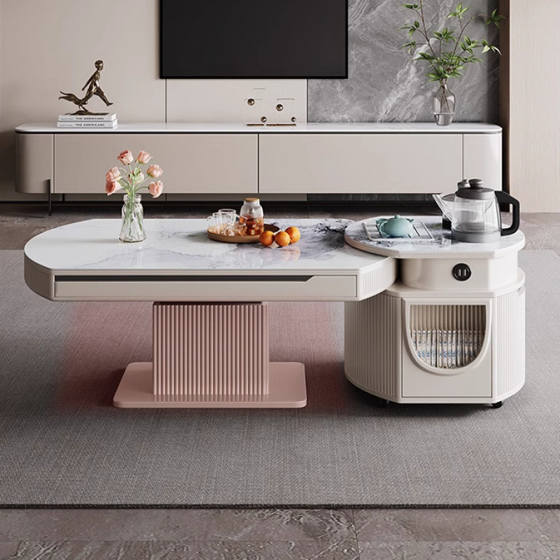 ir多功能实木餐桌带取暖升降茶几两用现代豪华伸缩折叠电磁炉一体