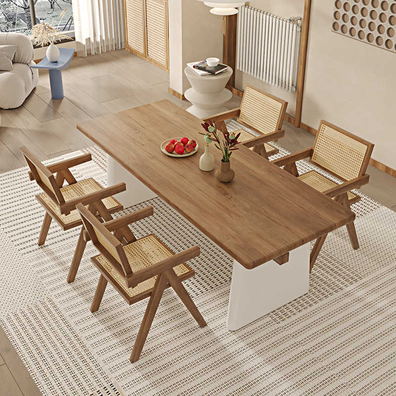 原木风创意餐桌椅组合中古风简约实木桌办公桌民宿餐厅吃饭桌子