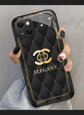 大牌黑色菱格适用iPhone16plus手机壳新款14pro玻璃11mini时尚12潮XSmax奢华xr高档x女生6s硅胶7防摔8p保护套