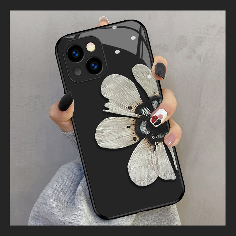黑茶半花适用iphone14手机壳苹果13mini新款12pro