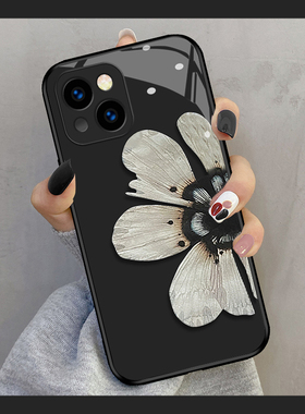 黑茶半花适用iphone14手机壳苹果13mini新款12pro玻璃11网红创意xs max小众xr女x超火6s硅胶8防摔7plus保护套