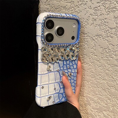 手机壳仿皮皮纹晕染蓝色鳄鱼纹立