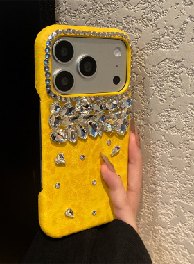 黄色豹纹钻石适用华为荣耀x70i手机壳畅玩60立体50plus畅享80pro奢华70x水钻x50i+闪钻x40仿皮x20十honor皮纹