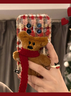 绒布红色格子适用华为purax手机壳pocket2秋冬magicvs3毛绒matex6卡通novaflip立体v5小熊p50pocket折叠屏女