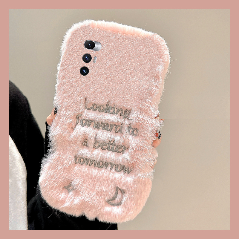 手机壳秋冬毛绒ins风刺绣英文字母月亮