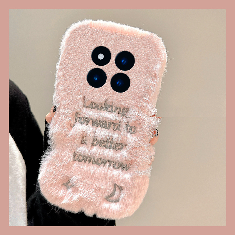 手机壳秋冬毛绒ins风刺绣英文字母月亮
