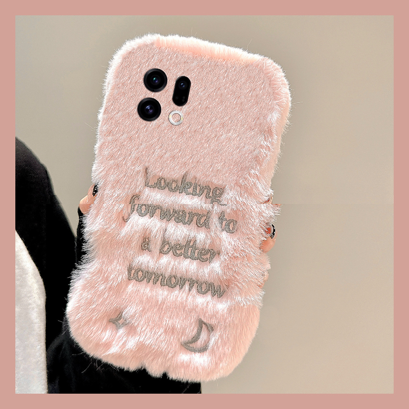 手机壳秋冬毛绒ins风刺绣英文字母月亮