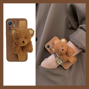 适用vivoy500手机壳y50m卡通y300pro+秋冬y200gt毛绒y100i立体t1小熊y77e腕带y93s斜挎y85y81挂绳y66十vivo女