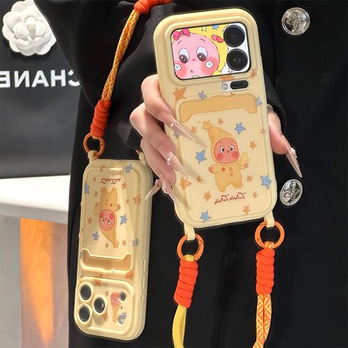 星星人卡包适用苹果17手机壳华为pura90卡通mate80插卡opporeno14带vivos30挂绳小米15呆萌红米k70荣耀x60i女