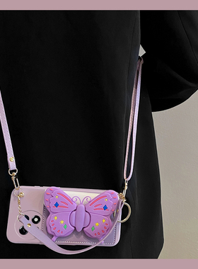 适用小米红米k80手机壳k80至尊版k70pro+可斜挎turbo3十k60e立体k50紫色k40蝴蝶k30i支架k20卡包12c背带女生p