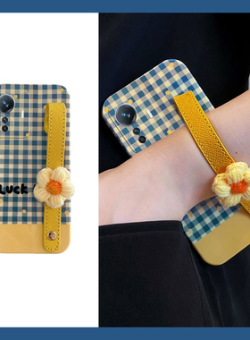 ins风适用vivoy300gt手机壳y300pro+蓝色y200i格纹100立体y97针织y95花朵u1腕带y67手绳y76s新款十vivo硅胶女