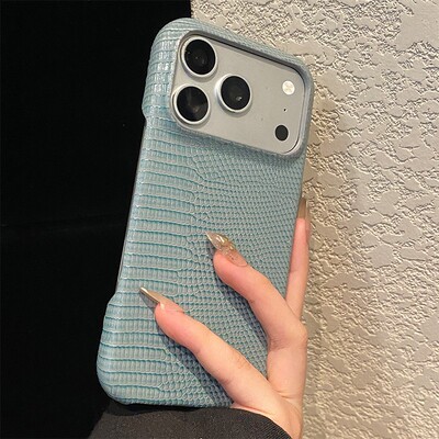手机壳简约纯色浅蓝色蜥蜴纹磨砂