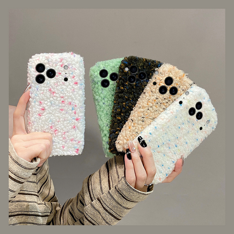 手机壳秋冬毛绒ins风晕染拼色满屏墨点
