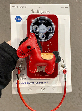 卡通皮质烟花小马适用华为荣耀win手机壳winrt新年power2红色magic8背夹7pro带play10c斜挎9t挂绳v40轻奢版女