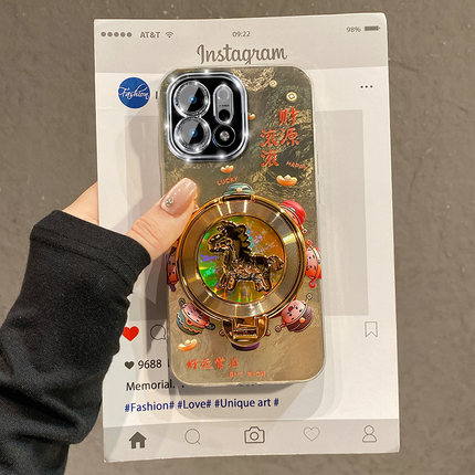 2026财源滚滚适用opporeno15手机壳reno14卡通reon13pro+旋转12小马11支架10新年8财神爷7金色6十oppo马年女p