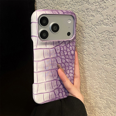 手机壳仿皮鳄鱼纹渐变晕染紫色