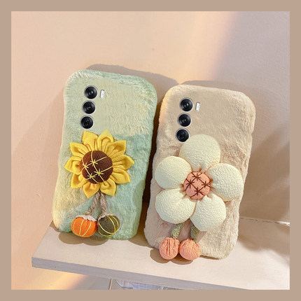 适用opporeno12手机壳reno12pro立体10向日葵11花朵9秋冬8毛绒7冬季6绒毛5pro+保暖3毛茸茸ace2/5k/4se十oppo