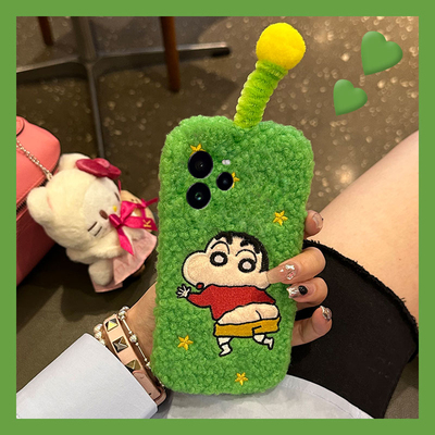 毛绒天线蜡笔小新适用oppo真我neo7手机壳gt6秋冬gtneo5se至尊版13pro+毛茸茸12卡通11动漫v25女q3s十realme