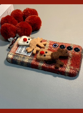 毛绒格子麋鹿适用魅族22mini手机壳21note红色note16pro圣诞20带18s挂链17秋冬16xs绒布16thplus卡通16t立体p