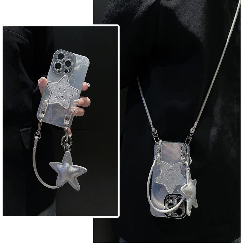 手机壳硅胶冰川纹立体卡通星星支架带挂件