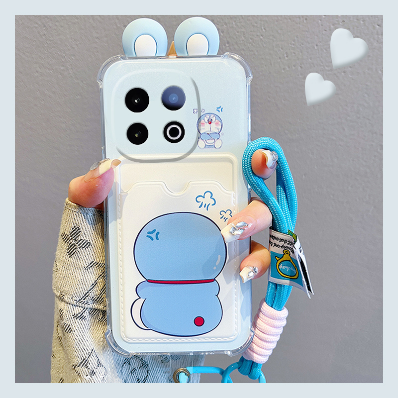 手机壳卡通动漫哆啦A梦插卡卡包带尼龙绳