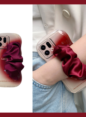 水墨晕染红色适用oppofindx9手机壳findx9pro褶皱findx9plus丝巾por腕带0pp0可斜挎0ppo背带可背新款防摔硅胶