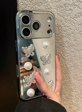 ins风立体水钻蝴蝶适用opporeno15手机壳reno14电镀reon13银色12镜面11带10pro+挂链9/8亚克力7se硅胶十oppo