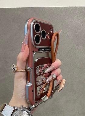 镜面哭娃卡包适用opporeno14手机壳reno13卡通reon12丑萌11带a58x挂绳a57插卡真我q5i卡套v23仿皮oppo皮纹女p