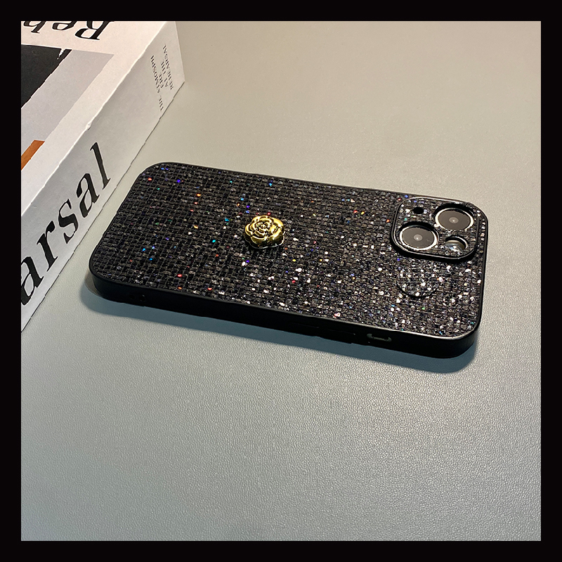 手机壳秋冬绒布闪片亮片ins风山茶花花朵